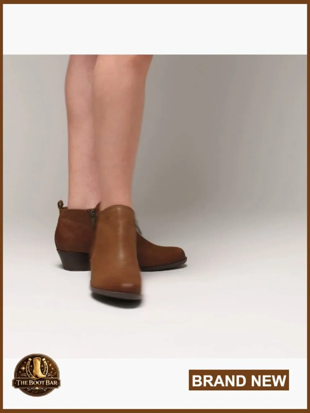 Leather Ankle Booties with Block Heel and Dual Zippers, Size 8